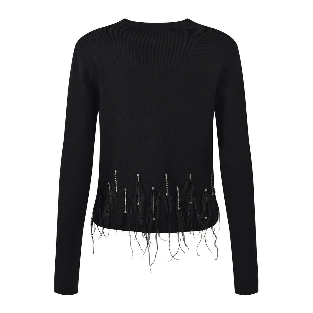 Alexa V - Neck Fitted Top - Feather Detailing and Stylish Buttons for a Contemporary Look