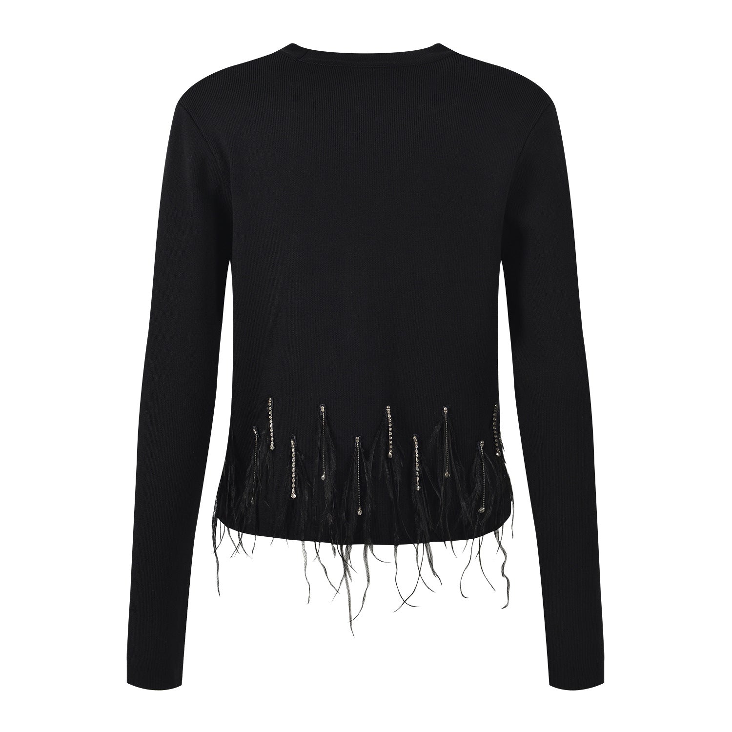 Alexa V - Neck Fitted Top - Feather Detailing and Stylish Buttons for a Contemporary Look