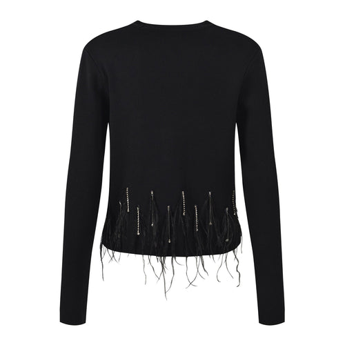 Alexa V - Neck Fitted Top - Feather Detailing and Stylish Buttons for a Contemporary Look