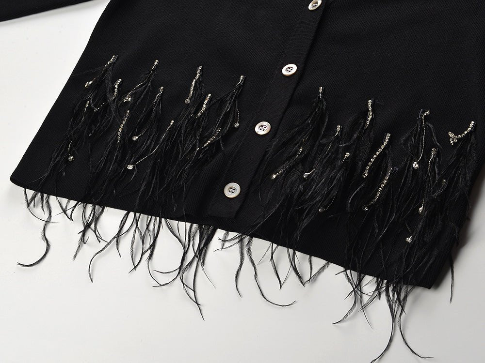 Alexa V - Neck Fitted Top - Feather Detailing and Stylish Buttons for a Contemporary Look