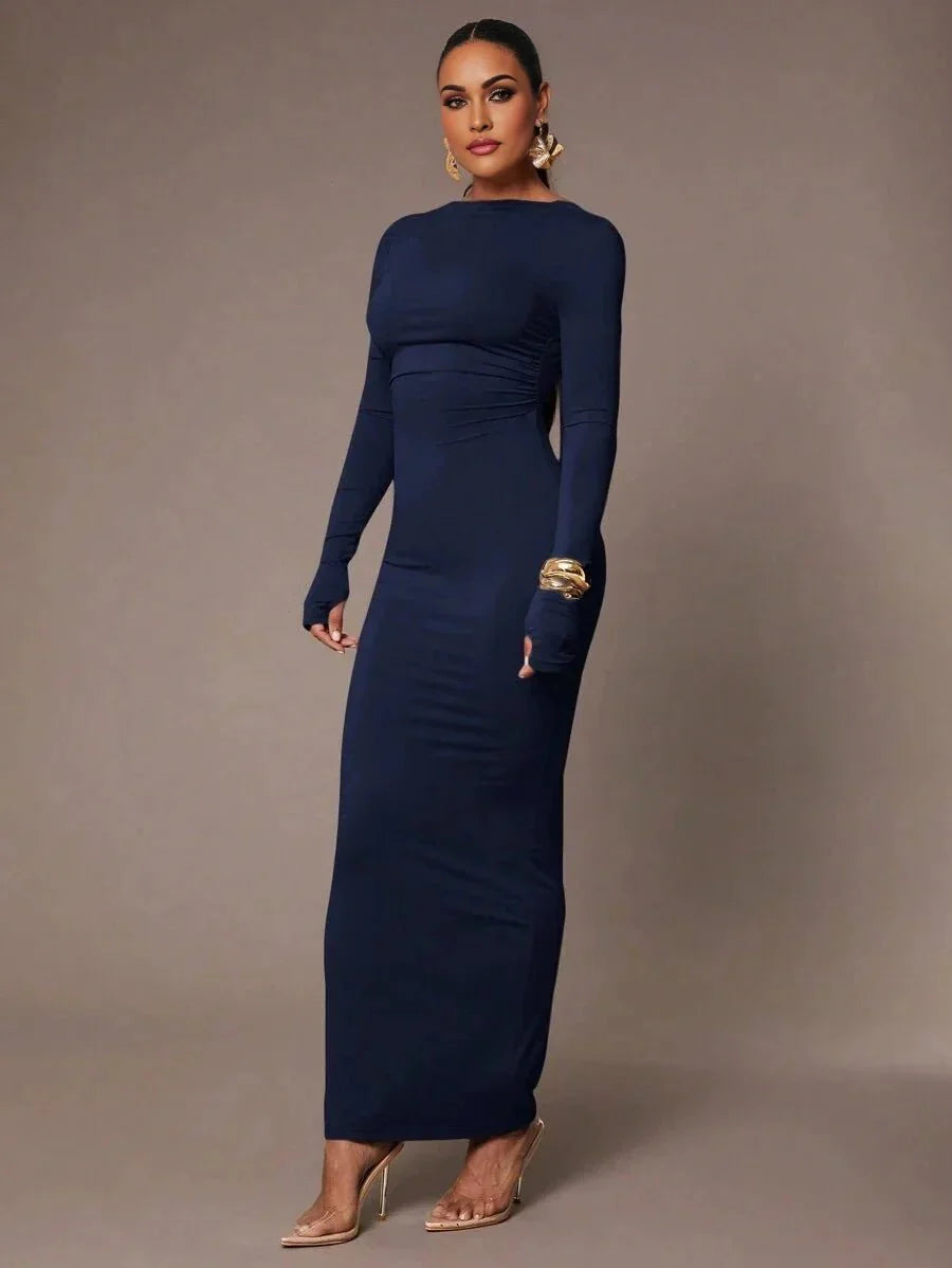 Alexandra Maxi Dress - Boat Neckline - Pencil Hem - High Waist - Backless