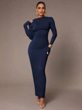 Alexandra Maxi Dress - Boat Neckline - Pencil Hem - High Waist - Backless