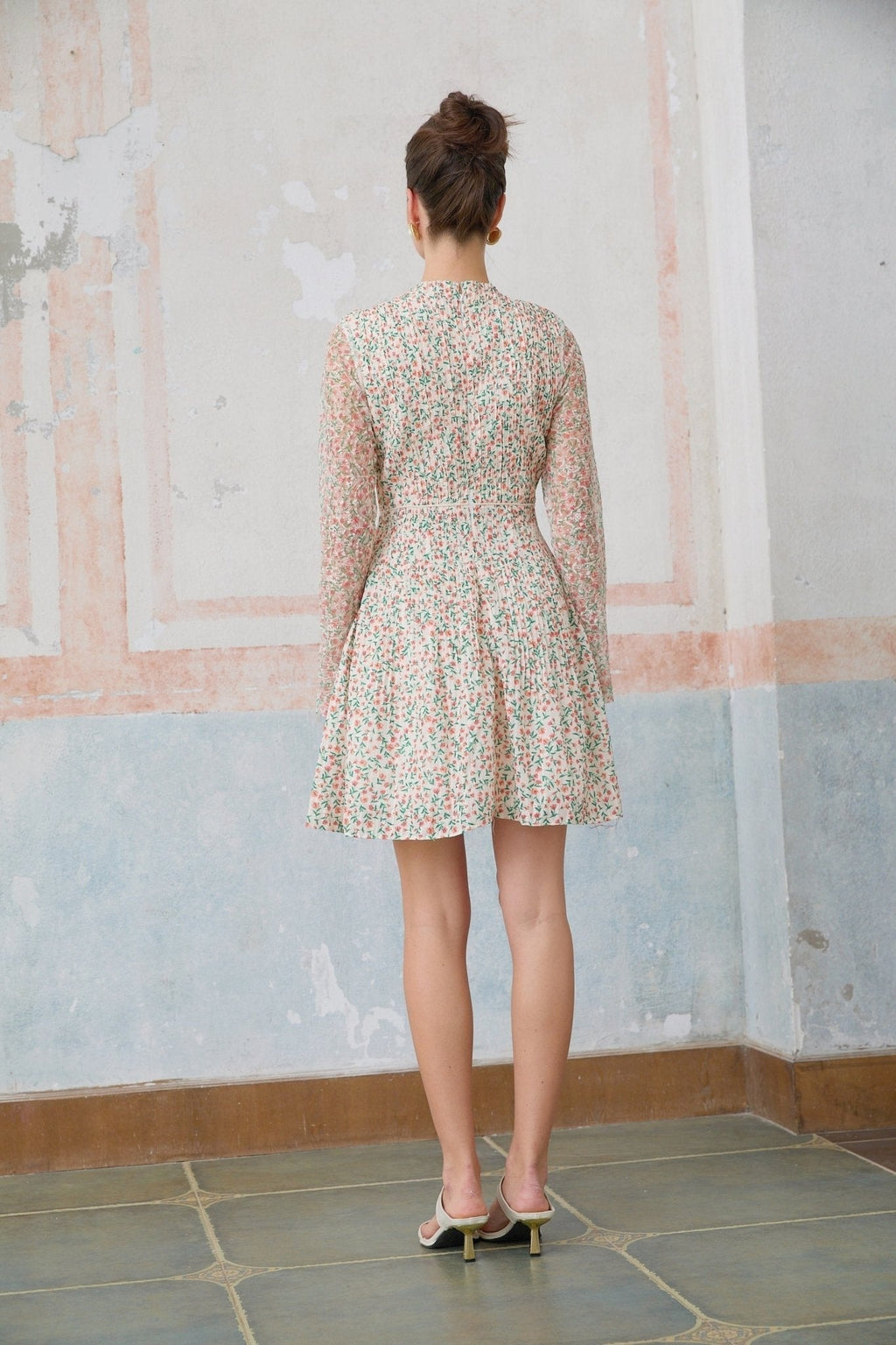 Alexandra Mini Dress - Floral - Long Sleeves - Cinched Waist - Flounce Hem
