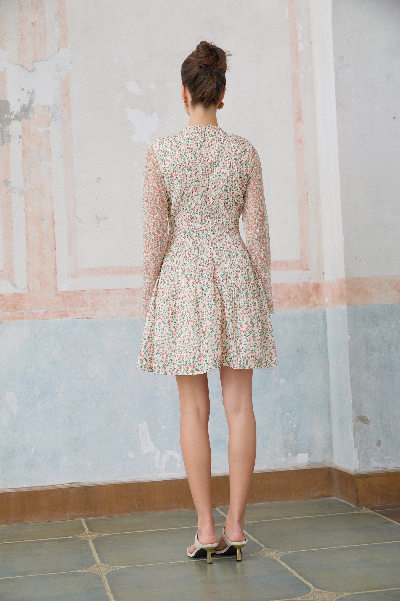 Alexandra Mini Dress - Floral - Long Sleeves - Cinched Waist - Flounce Hem