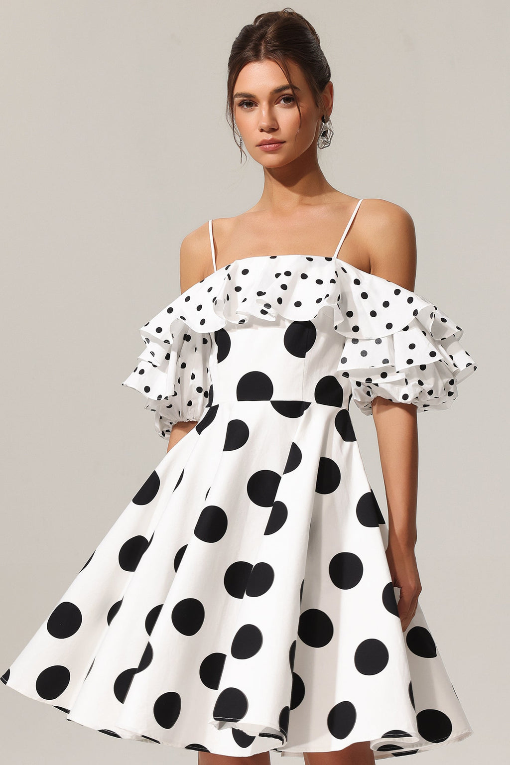 Alexis White Polka Dot Off-Shoulder Flounce Mini Dress