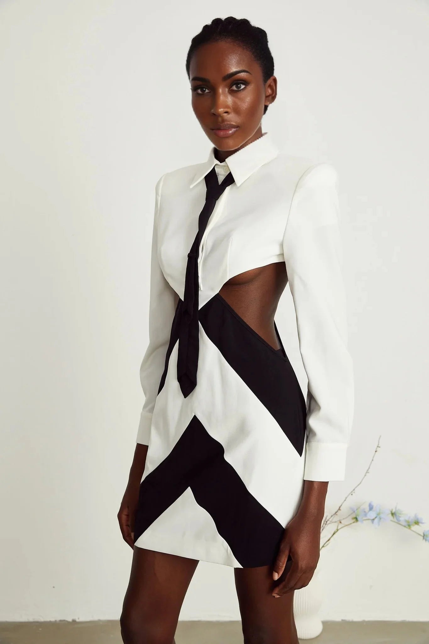 Alexis Mini Dress Cut - out White & Black