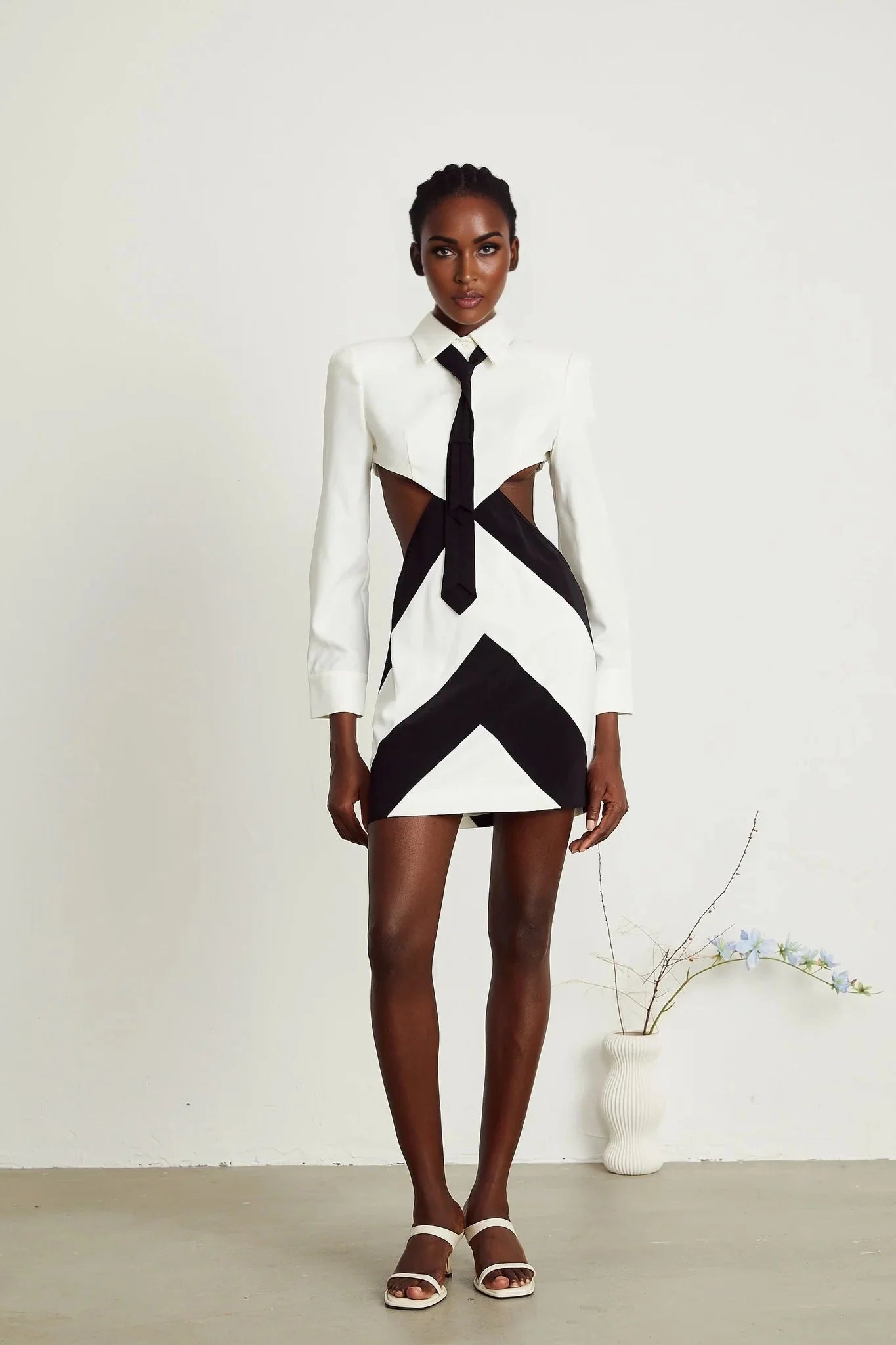 Alexis Mini Dress Cut - out White & Black