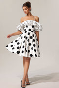 Alexis White Polka Dot Off-Shoulder Flounce Mini Dress