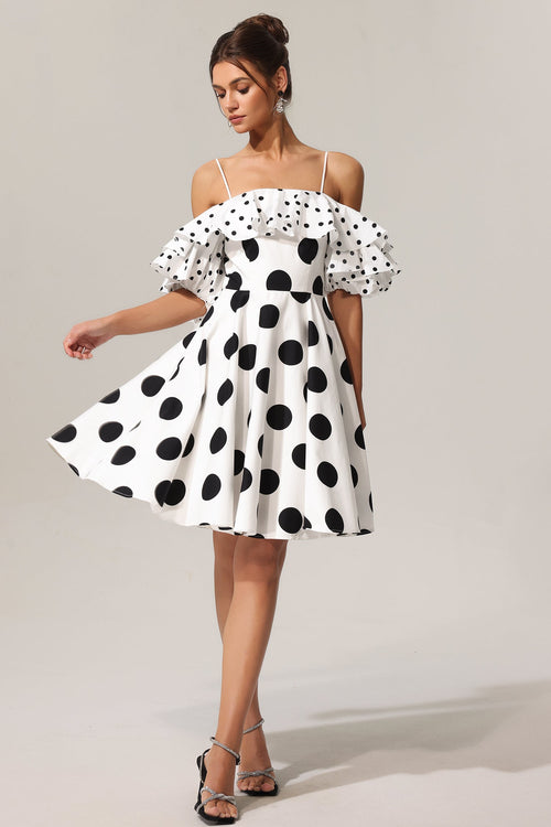 Alexis White Polka Dot Off-Shoulder Flounce Mini Dress
