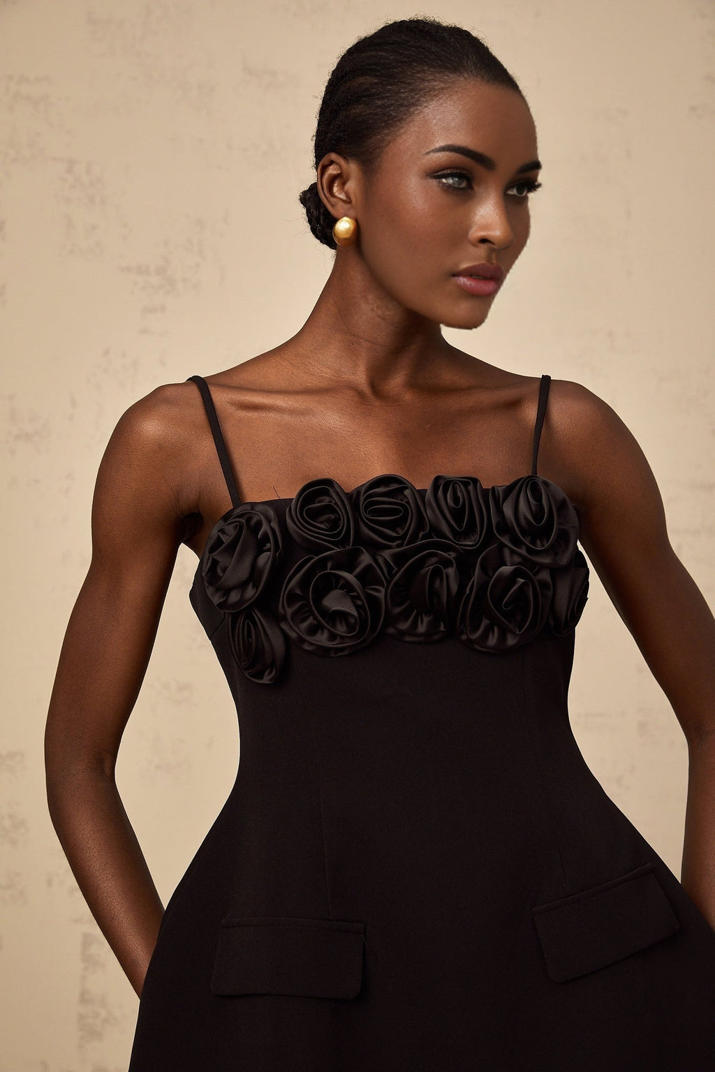 Alfreda Floral Appliqué Mini Dress - Spaghetti Straps - Cinched Waist - Flared Skirt - Rear Zip Fastening