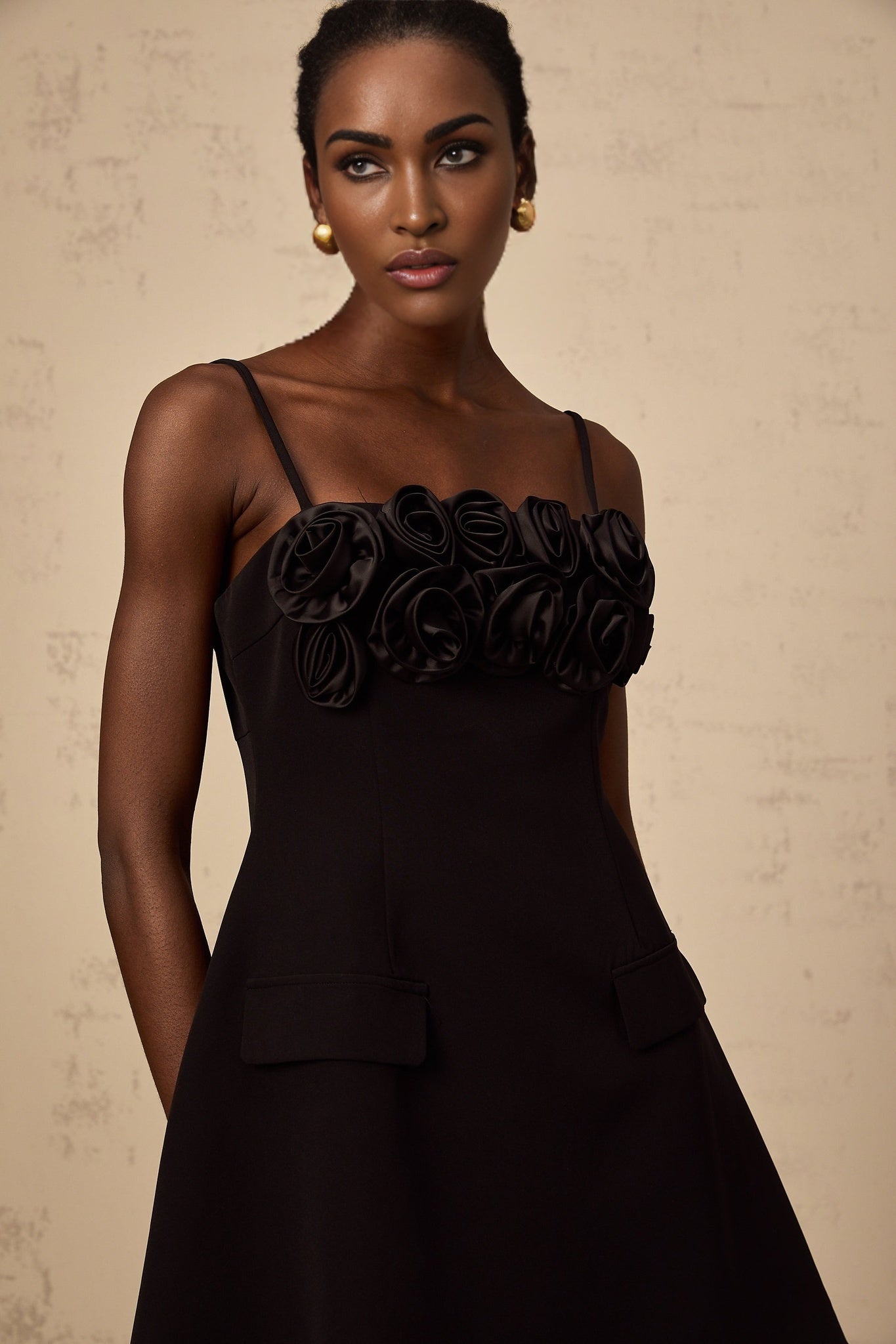 Alfreda Floral Appliqué Mini Dress - Spaghetti Straps - Cinched Waist - Flared Skirt - Rear Zip Fastening