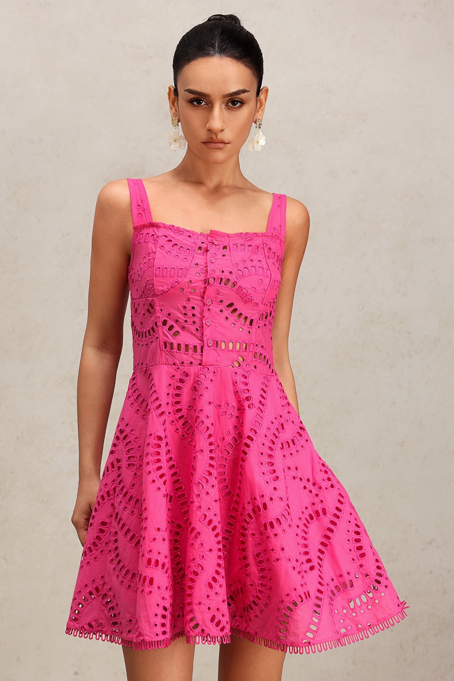 Alfreda Pink Lace Halter Mini Dress
