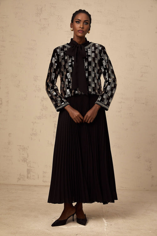 Alice Cardigan & Dress - Long Sleeve - Round Neck - Stud & Sequin Embellishment - Check Pattern
