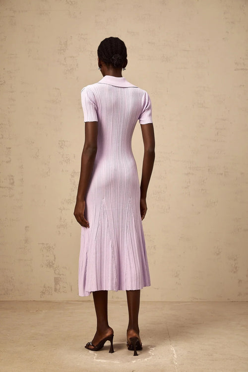 Alice Midi Dress Light Purple Crystal Embellishment Godet Flap Pockets