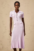 Alice Midi Dress Light Purple Crystal Embellishment Godet Flap Pockets