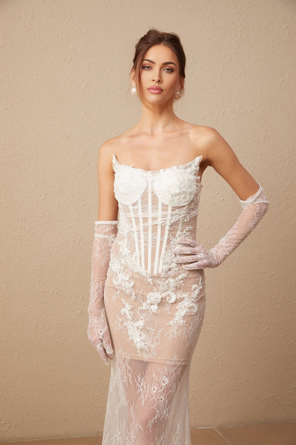 Alina Maxi Dress - Off the Shoulder - Floral Embroidery - Boned Bodice - Tulle Design - Rear Zip Fastening