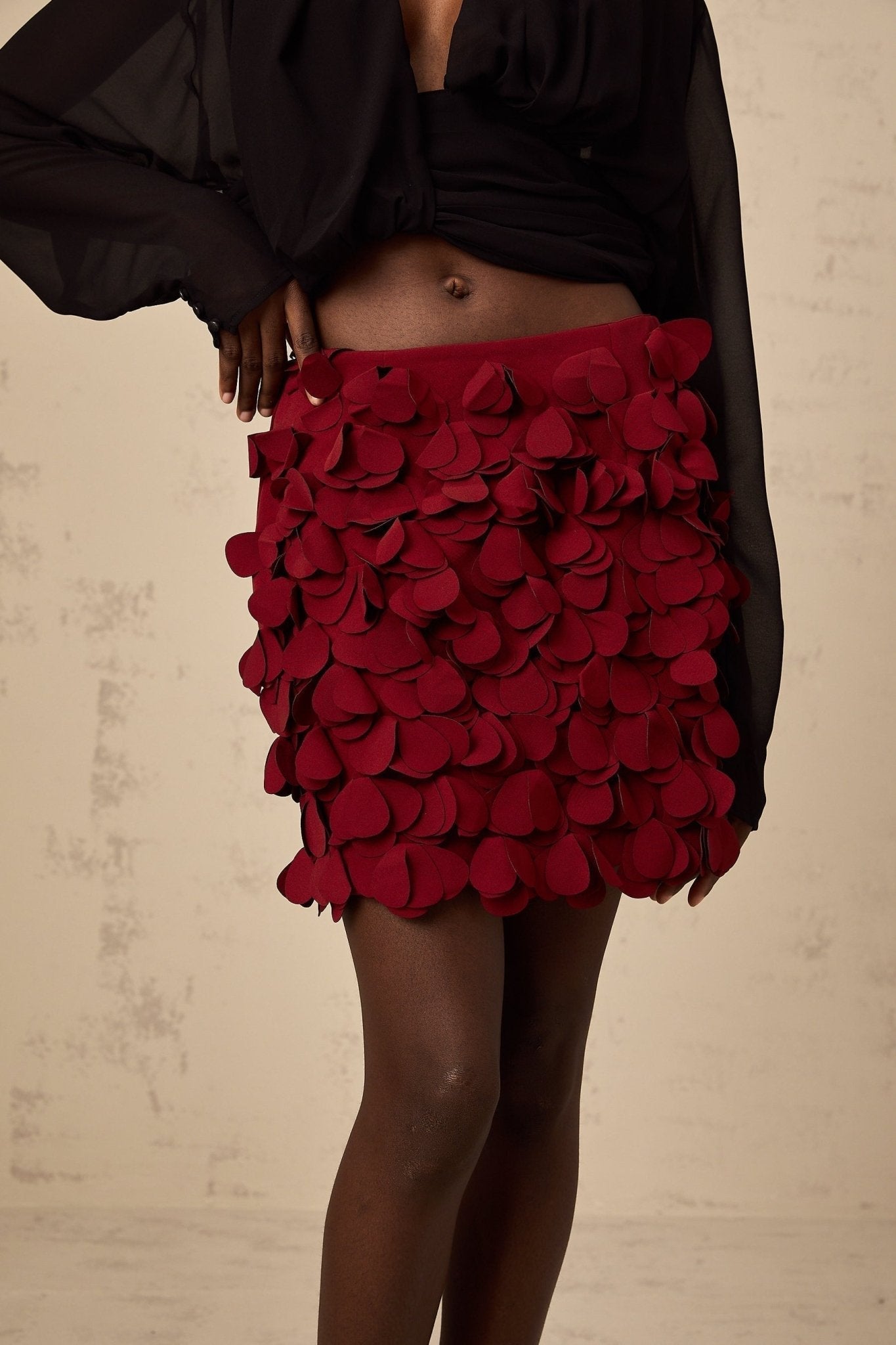 Alina Skirt - 3D Petal Motif - Floral Embellishments - A - Line Silhouette - Rear Zipper - Cocktail & Party Wear