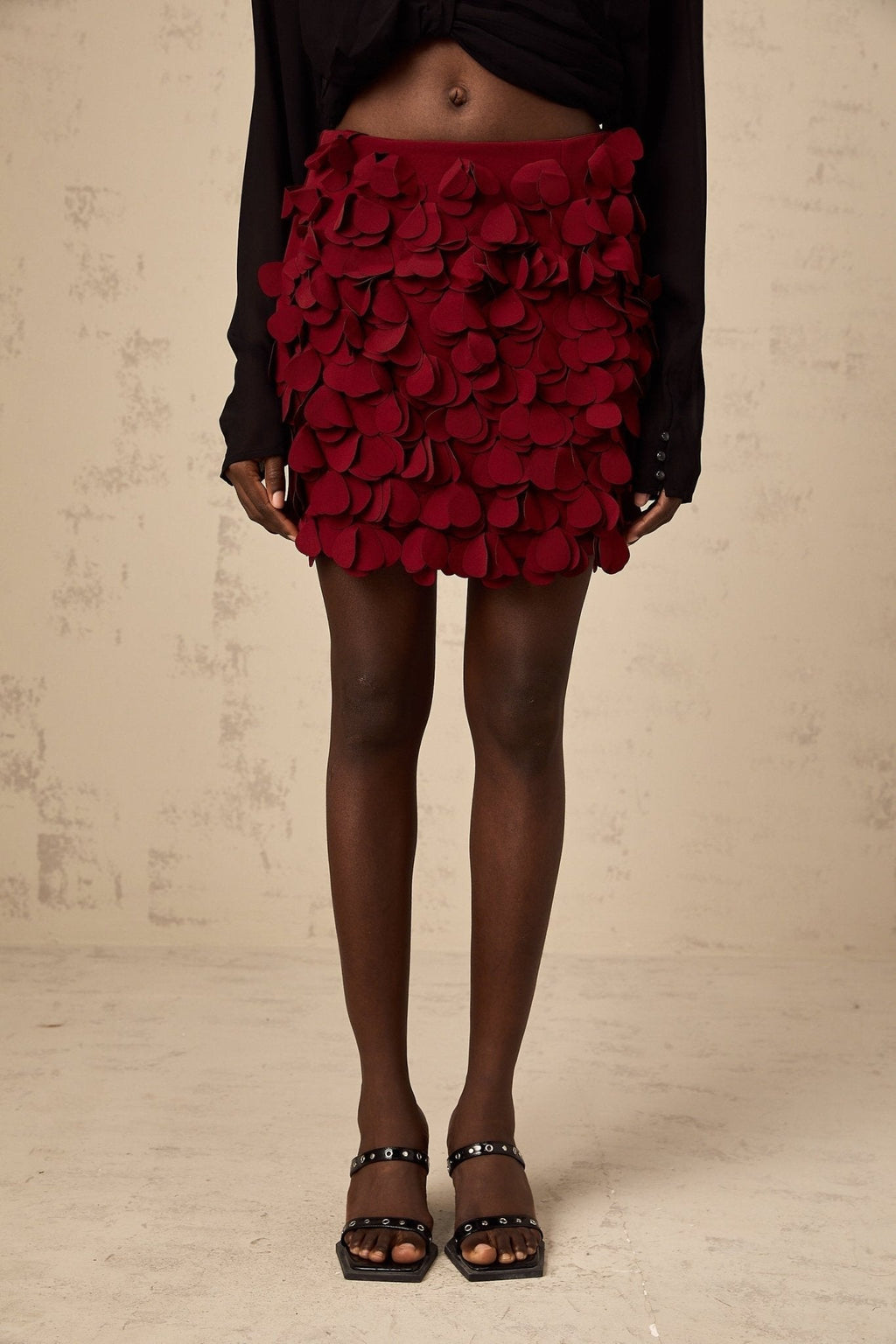 Alina Skirt - 3D Petal Motif - Floral Embellishments - A - Line Silhouette - Rear Zipper - Cocktail & Party Wear