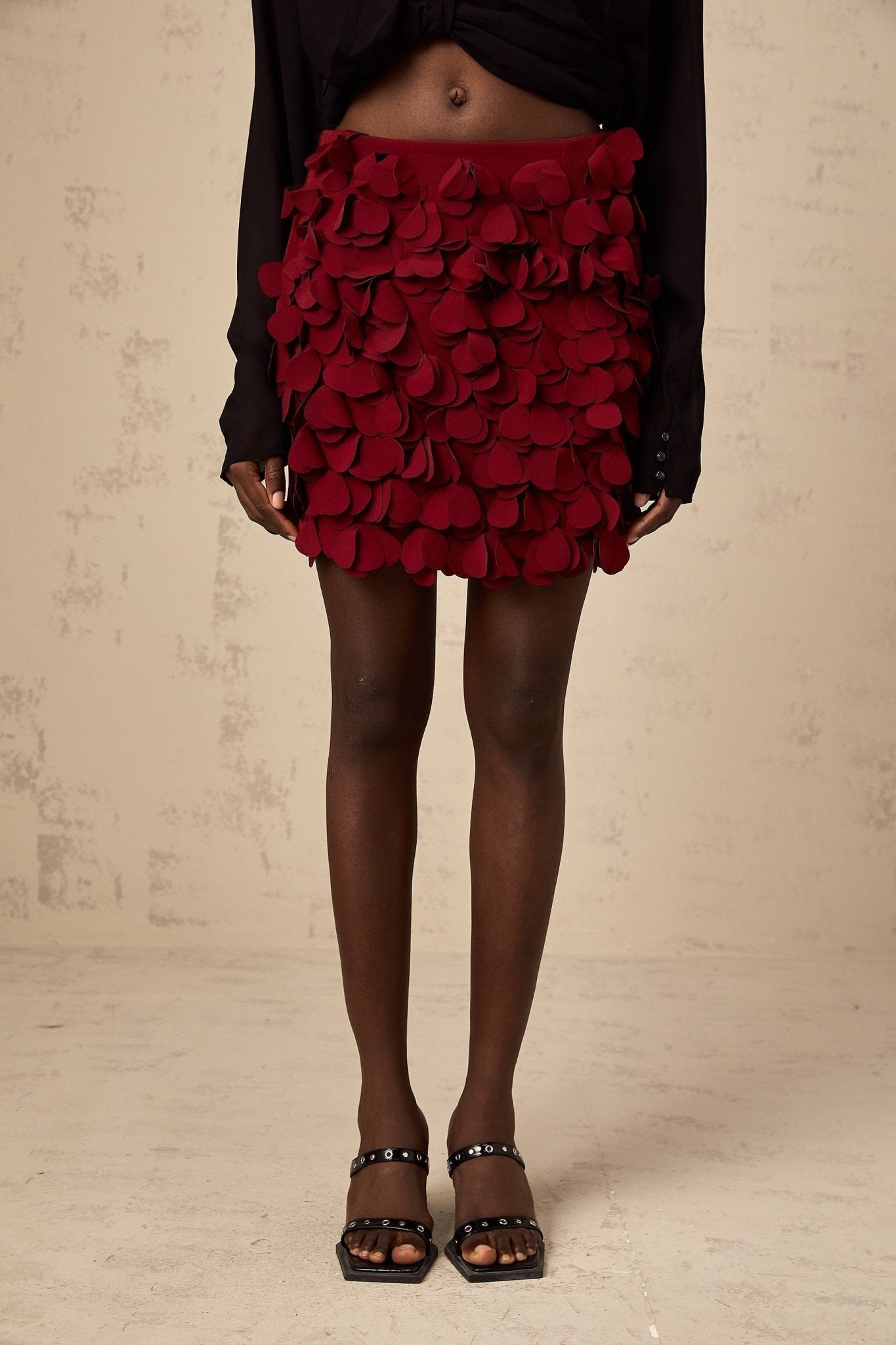Alina Skirt - 3D Petal Motif - Floral Embellishments - A - Line Silhouette - Rear Zipper - Cocktail & Party Wear