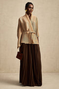 Alina Skirt & Top Set - V - neck Top - Long Slit Sleeves - Tied Waist - Maxi Length Skirt