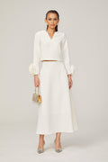 Alina Top & Skirt Set - Elegant 3D Petal Detailing - Flattering Flared Silhouette - Chic Midi Length - Stylish Rear Zip Fastening