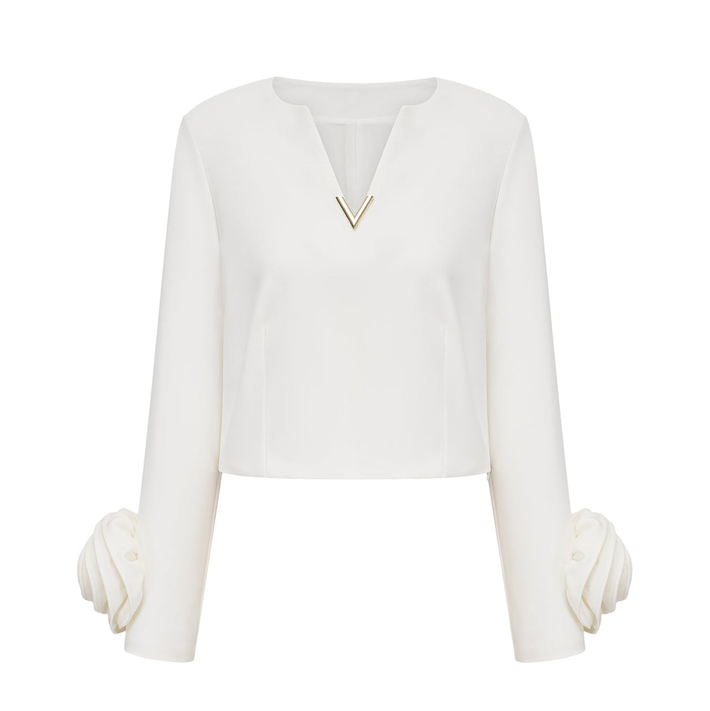 Alina Top & Skirt Set - Elegant 3D Petal Detailing - Flattering Flared Silhouette - Chic Midi Length - Stylish Rear Zip Fastening