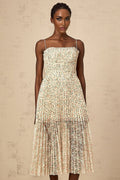 Allison Floral Midi Dress - Square Neck - Pleated Detailing - Spaghetti Straps - Rear Zip Fastening