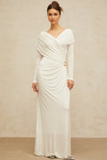 Allison Maxi Dress White Ruched Fitted Buckle Detailing Zip Fastening Elegance