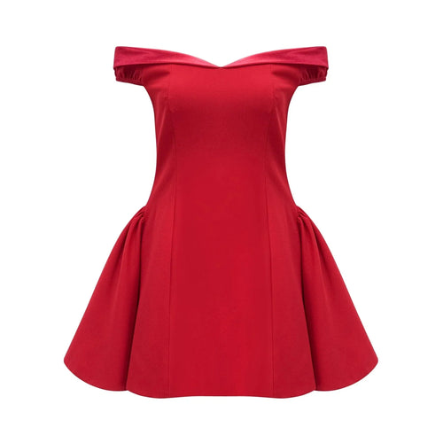 Allison Mini Dress - Strapless - Off the Shoulder - Fitted Waistline - Flared Skirt - Rear Zip Fastening