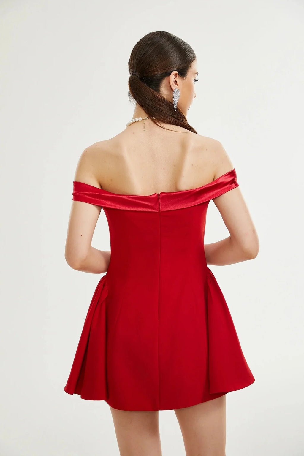 Allison Mini Dress - Strapless - Off the Shoulder - Fitted Waistline - Flared Skirt - Rear Zip Fastening