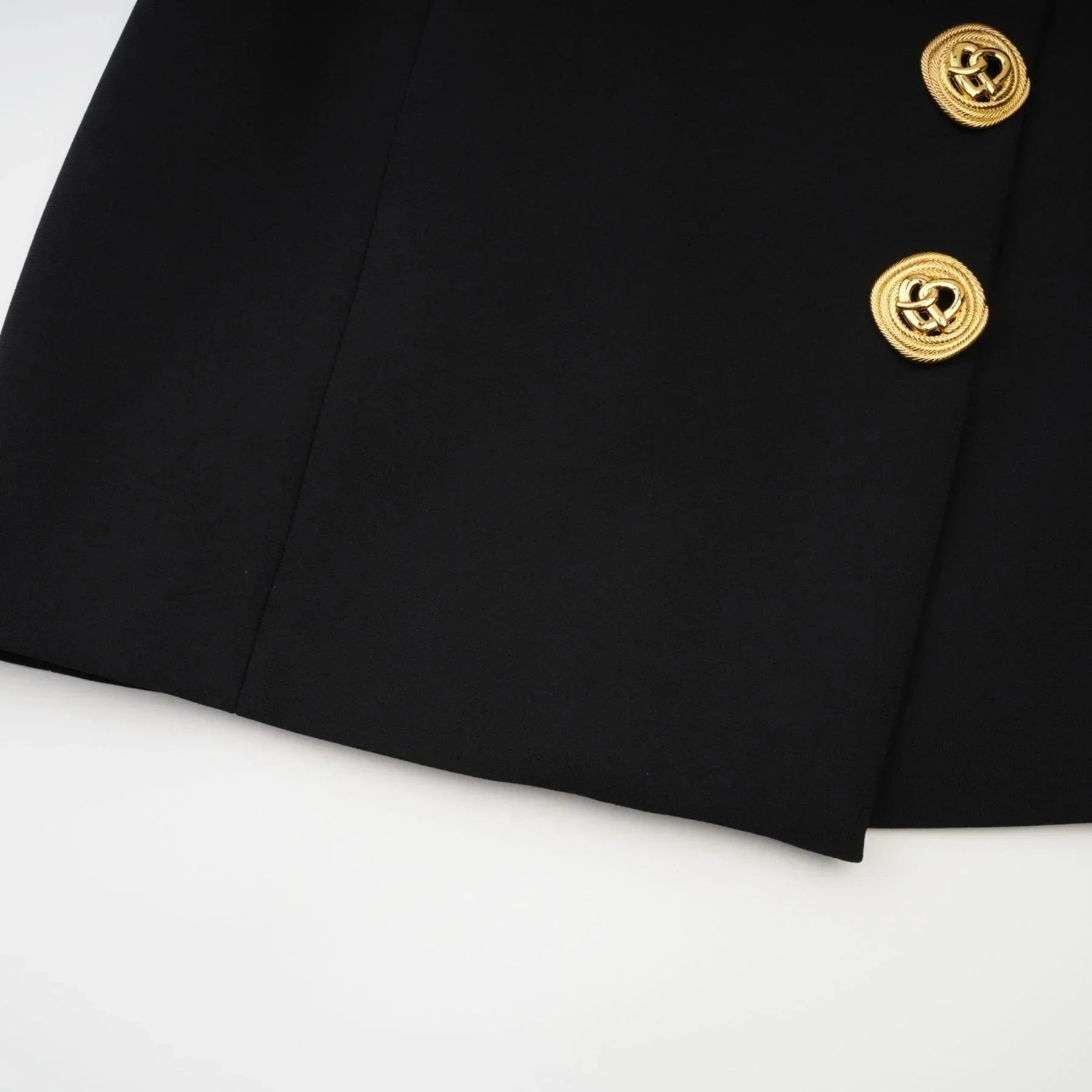 Alyson Long Sleeve Mini Dress - Shoulder Pads - Embossed Buttons - Fitted Silhouette - Rear Zip Fastening