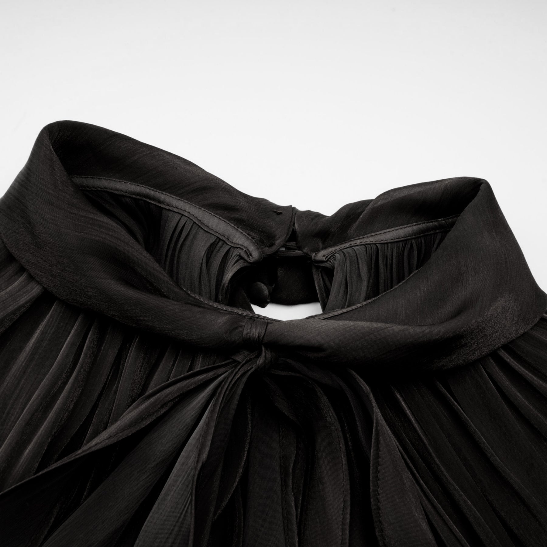 Alyson Maxi Dress - Pleated Satin Design - Ribbon Tie - Neck - Long Dolman Sleeves - Rear Button Fastening