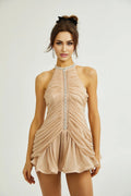 Alyson Mini Dress - Sleeveless - Crystal Embellishment - Ruched Detailing - Flared Skirt - Rear Zip Fastening