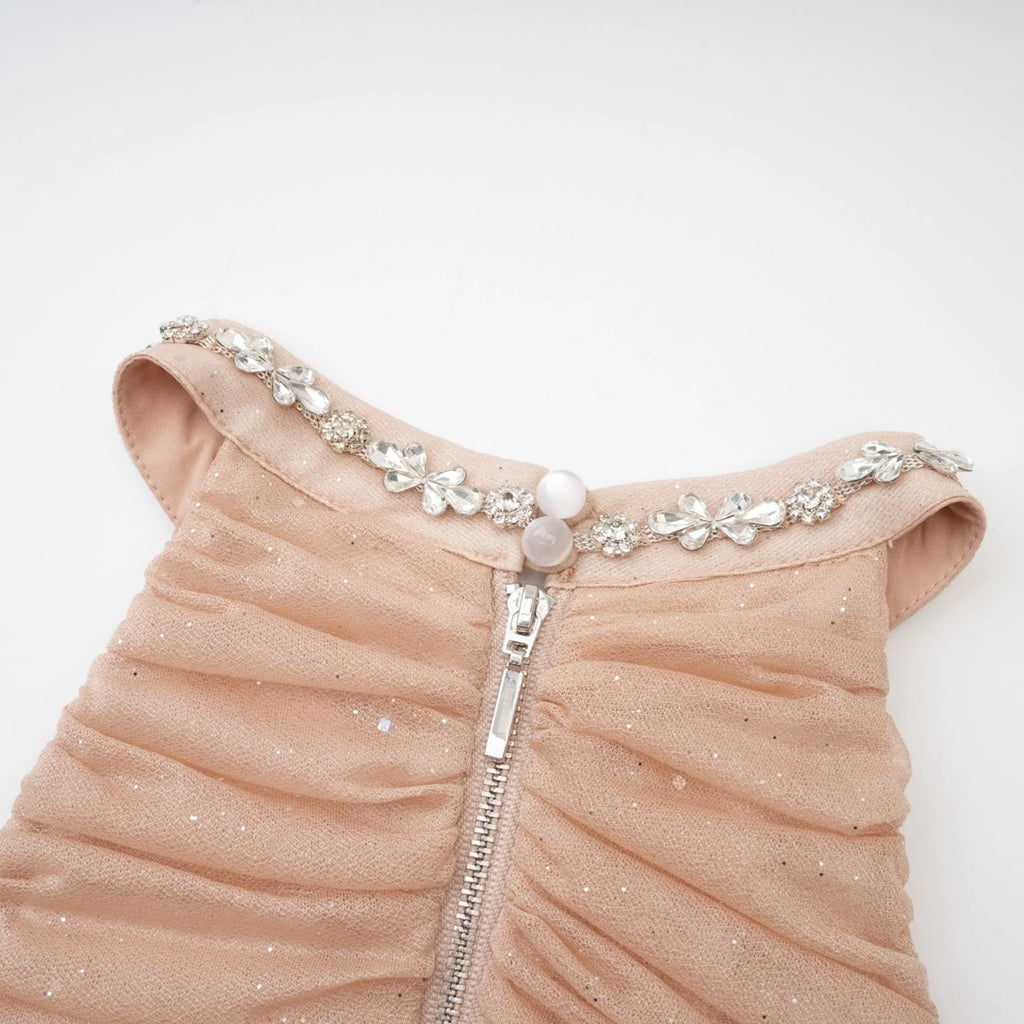 Alyson Mini Dress - Sleeveless - Crystal Embellishment - Ruched Detailing - Flared Skirt - Rear Zip Fastening