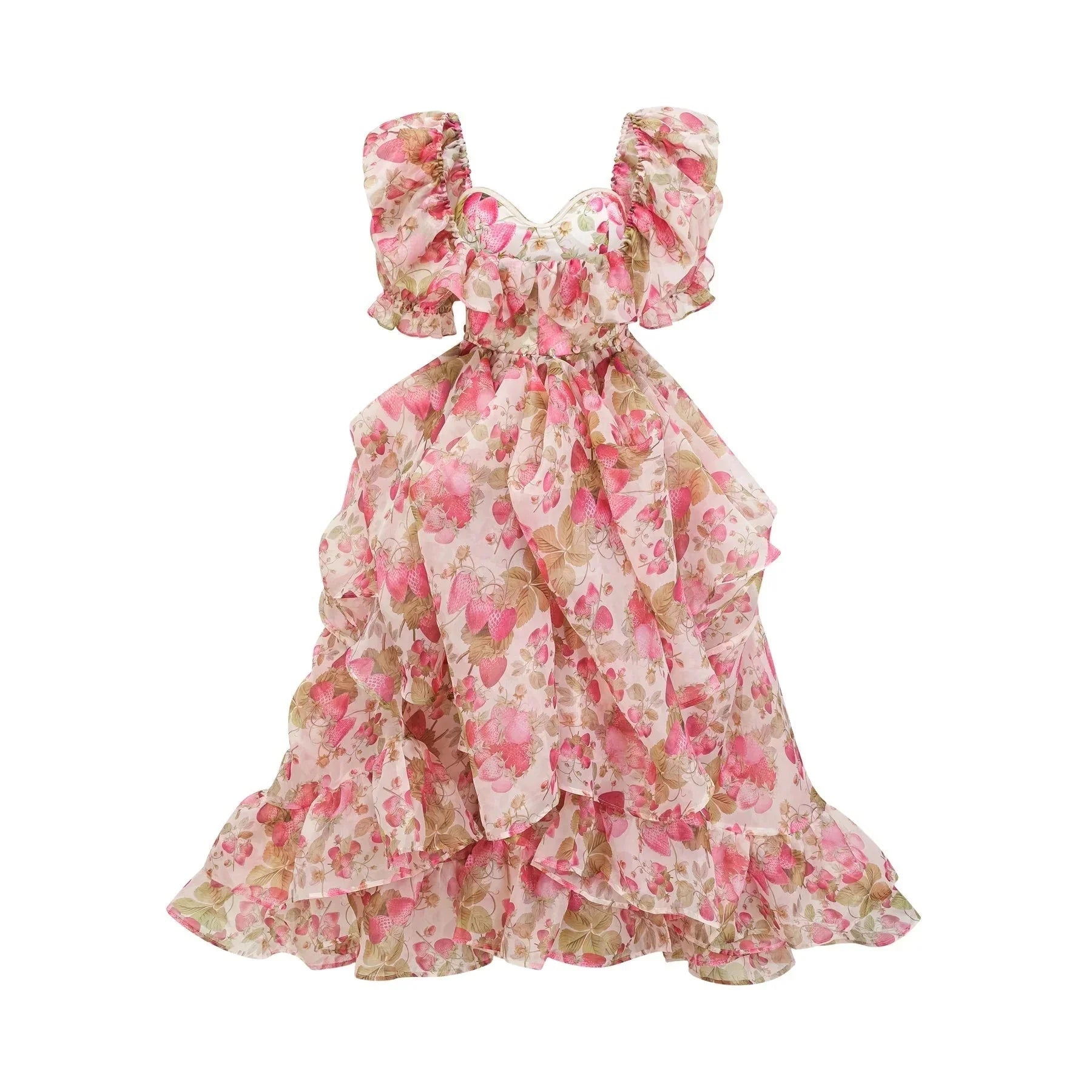 Alyssa Maxi Dress - Off - The - Shoulder Cut - Ruffled Detail - Fruit Prints - Flounce Hemline