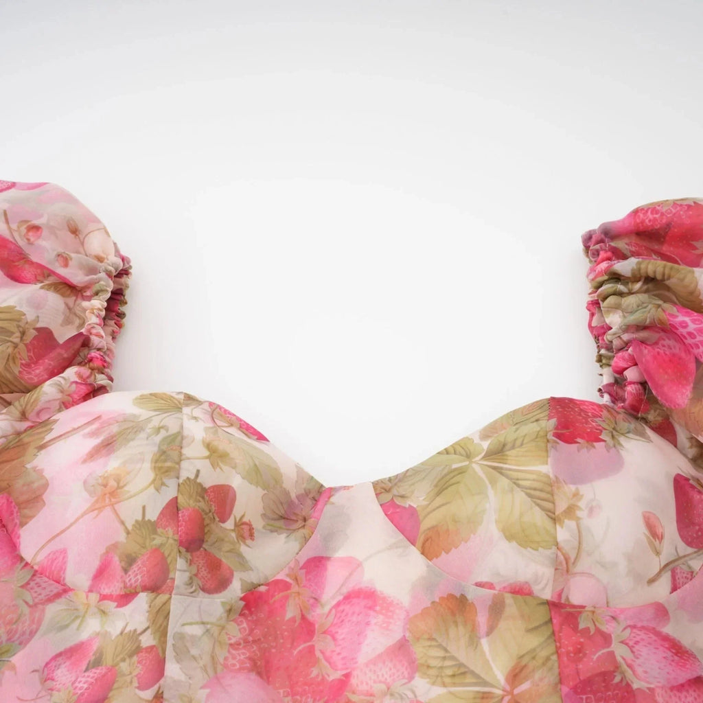 Alyssa Maxi Dress - Off - The - Shoulder Cut - Ruffled Detail - Fruit Prints - Flounce Hemline