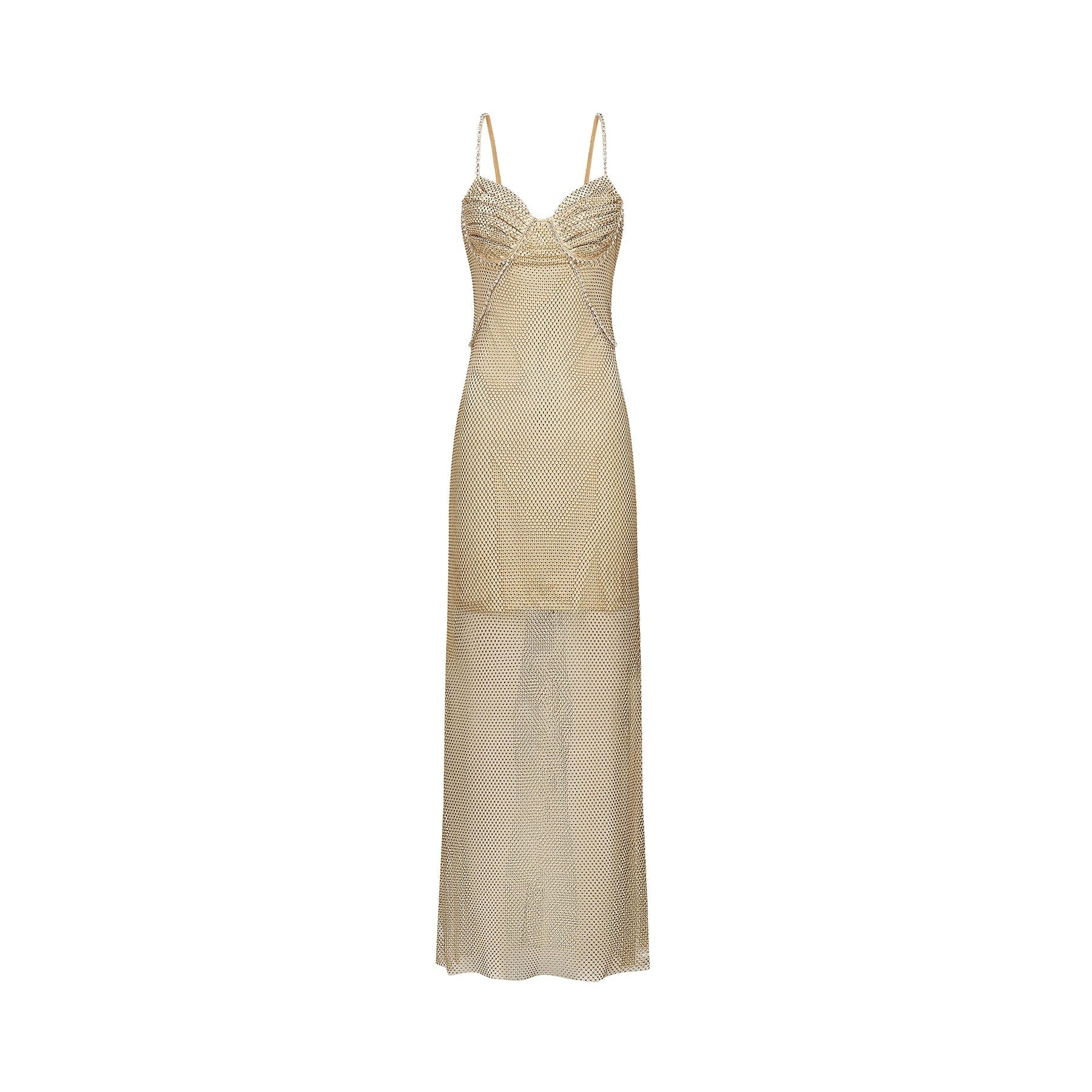 Alyssa Midi Dress - Sweetheart Neckline - Crystal Embellishments - Fitted Silhouette - Semi - Sheer