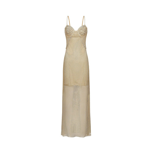 Alyssa Midi Dress - Sweetheart Neckline - Crystal Embellishments - Fitted Silhouette - Semi - Sheer