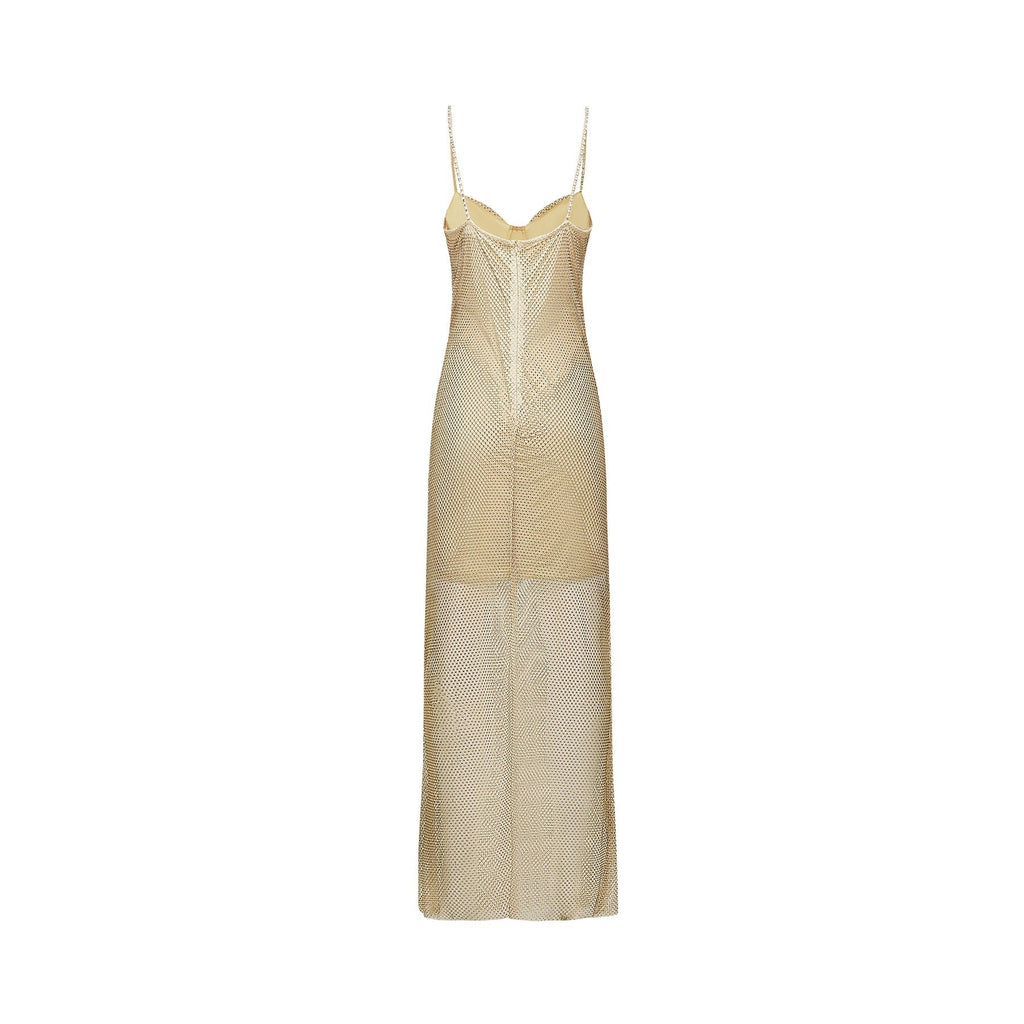 Alyssa Midi Dress - Sweetheart Neckline - Crystal Embellishments - Fitted Silhouette - Semi - Sheer