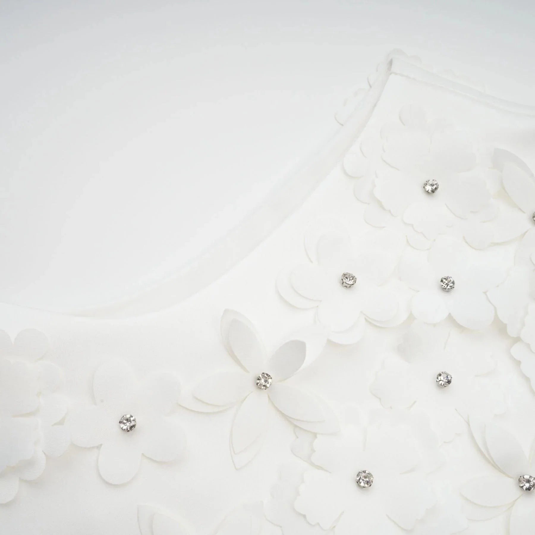 Alyssa Mini Dress White Faux - Flower Crystal Embellished Thigh - Length Hem