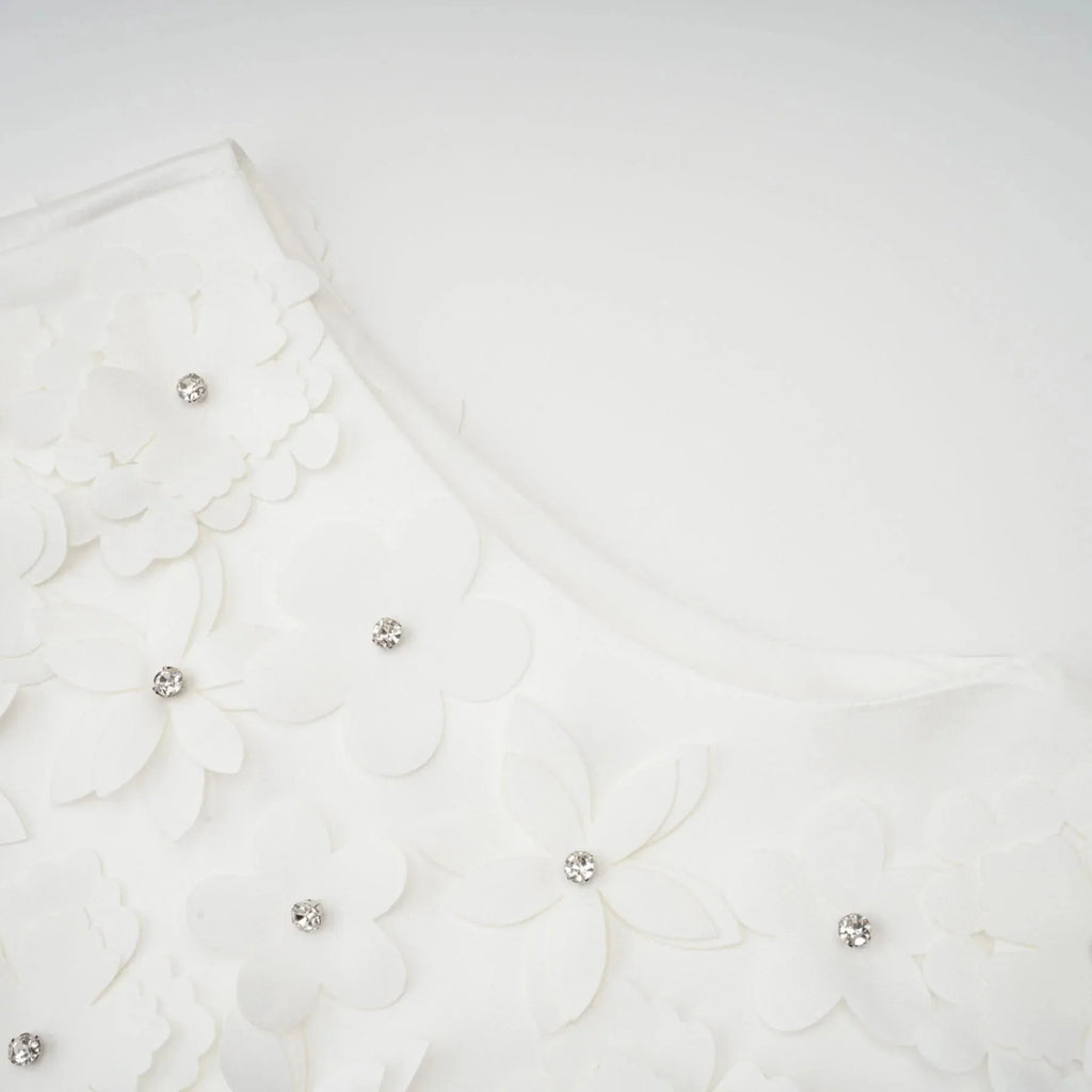Alyssa Mini Dress White Faux - Flower Crystal Embellished Thigh - Length Hem