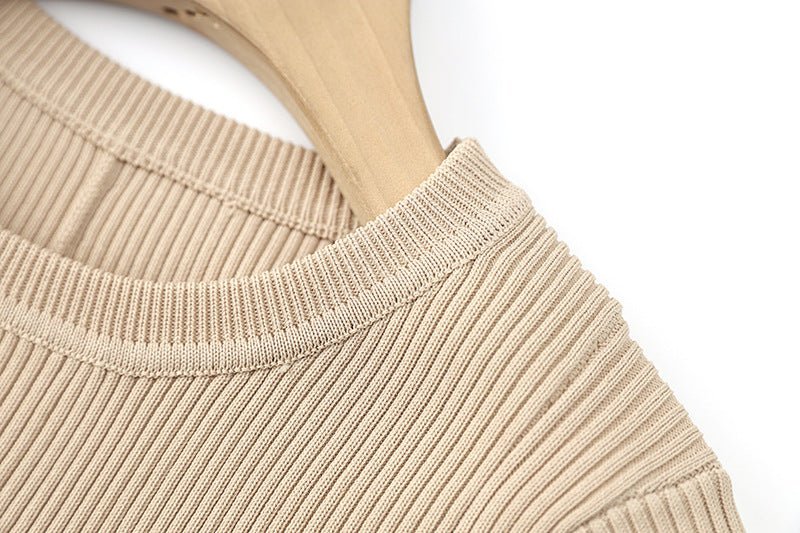 Amabile Dress - Fitted Silhouette - Midi Length - Ribbed Texture - Decorative Button Detail - Versatile Styling