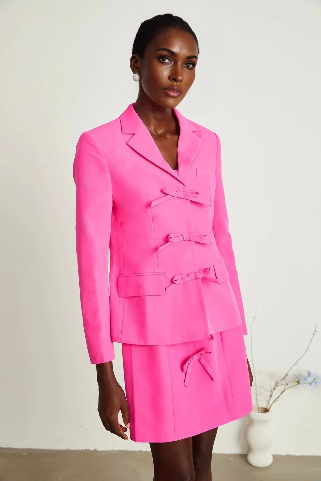 Amabile Jacket & Dress - V Neck - Bowknot Detailing - Press - Stud Buttons - Off the Shoulder