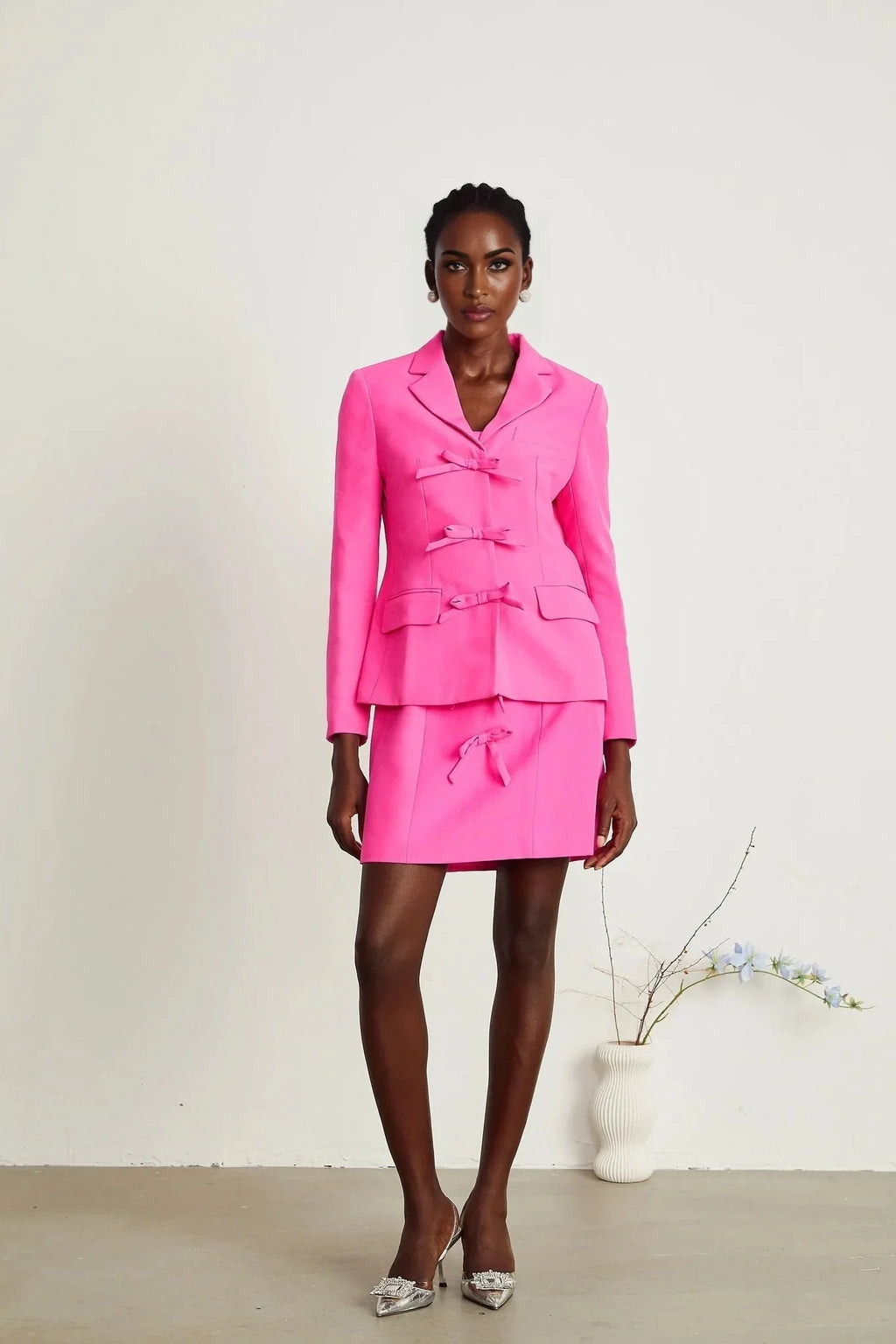 Amabile Jacket & Dress - V Neck - Bowknot Detailing - Press - Stud Buttons - Off the Shoulder