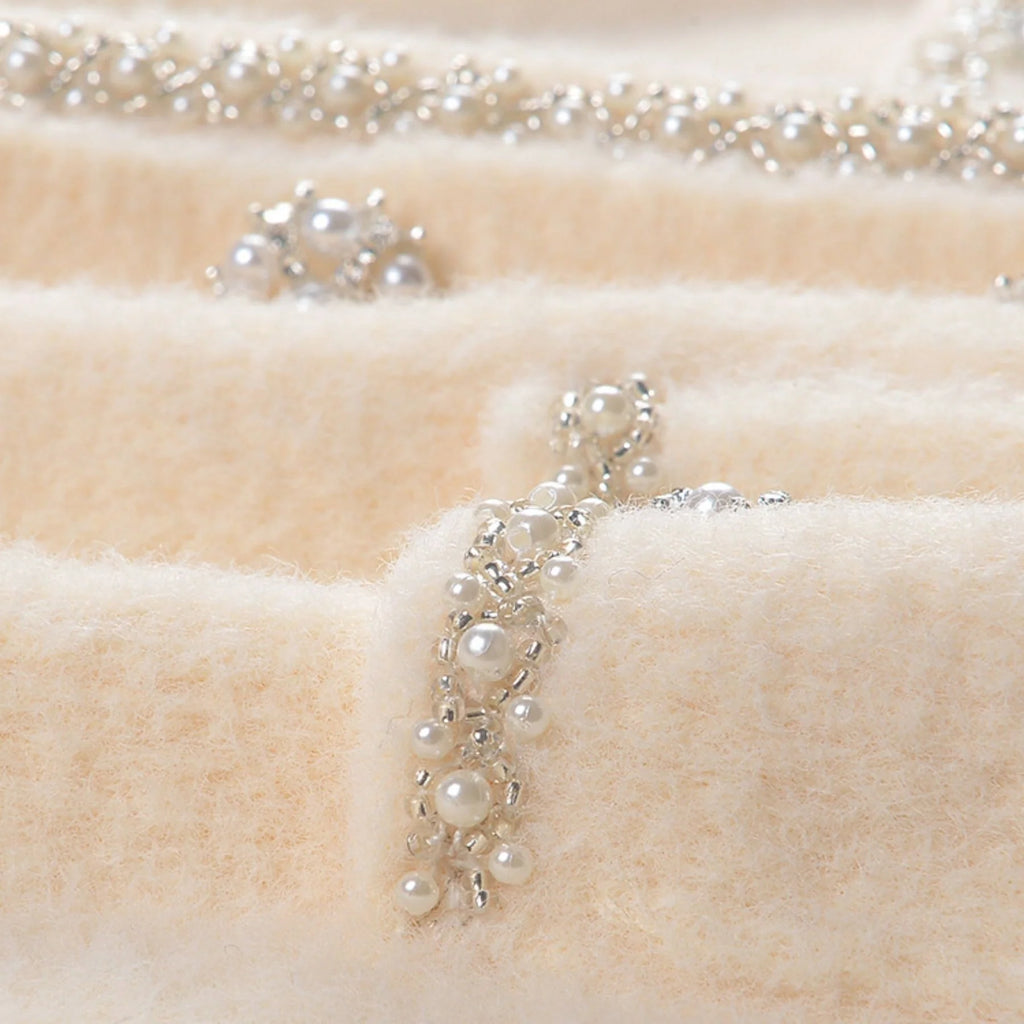 Amabile Jacket & Skirt Set - Elegant Faux - Pearl Embellishment - Stretch - Jersey Fabric - Front Button Fastening - Midi Length