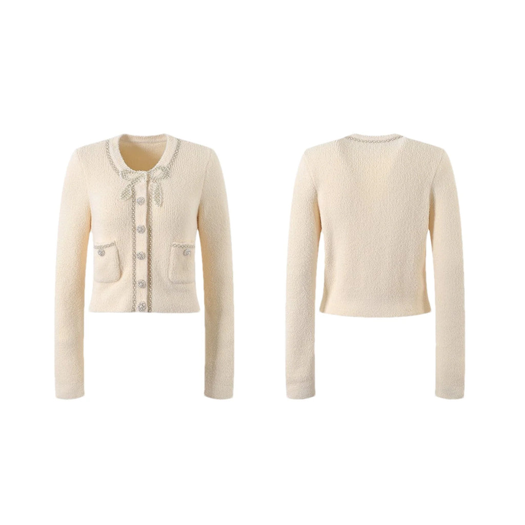 Amabile Jacket & Skirt Set - Elegant Faux - Pearl Embellishment - Stretch - Jersey Fabric - Front Button Fastening - Midi Length