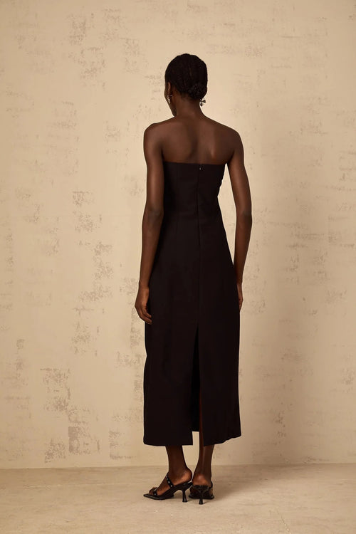 Amabile Midi Dress Black Floral Sequin Off - Shoulder Slit Zip Mid - Length