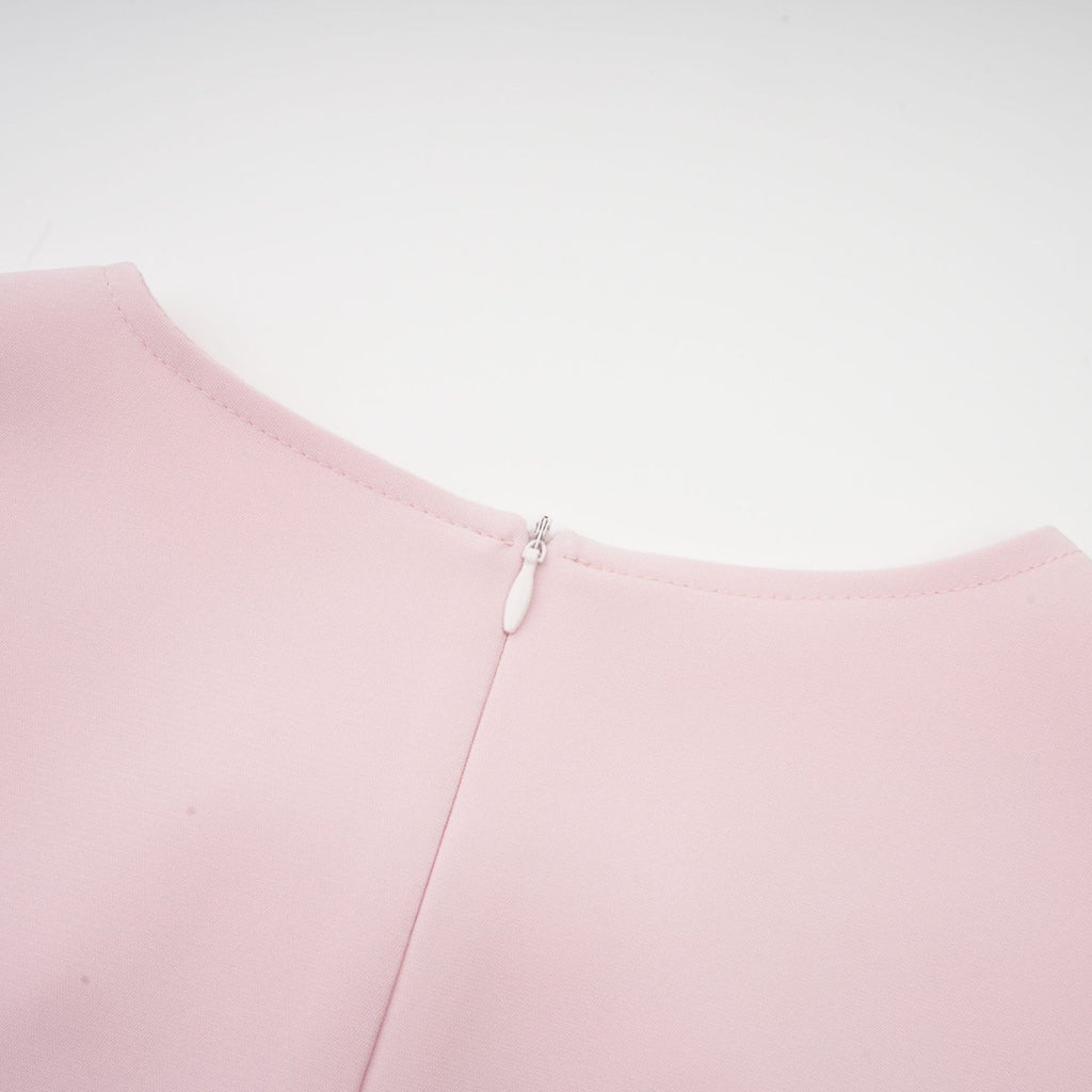 Amabile Midi Dress - Bowknot Detailing - Flared Skirt - Long Sleeves - Rear Zip Fastening