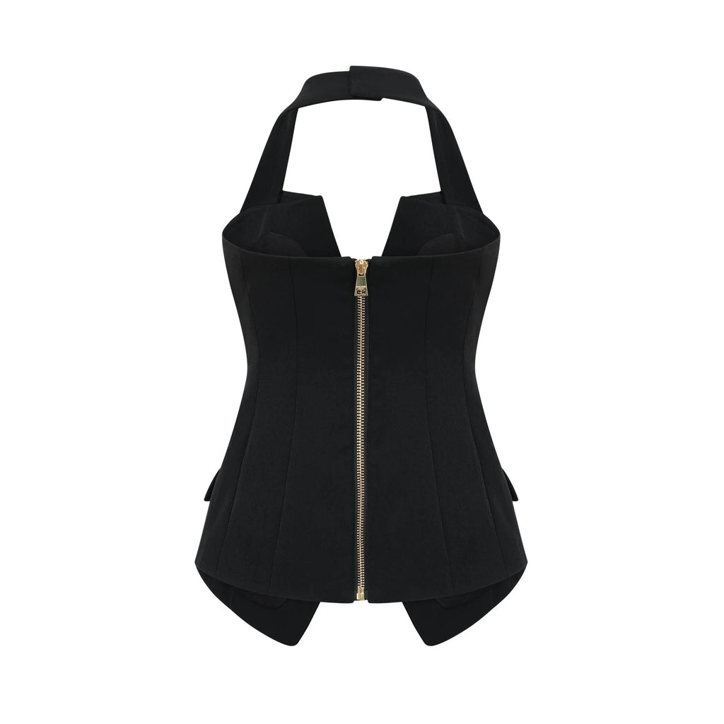 Amabile Top - Double - Breasted - halter neck - Embossed Gold Buttons - Viscose
