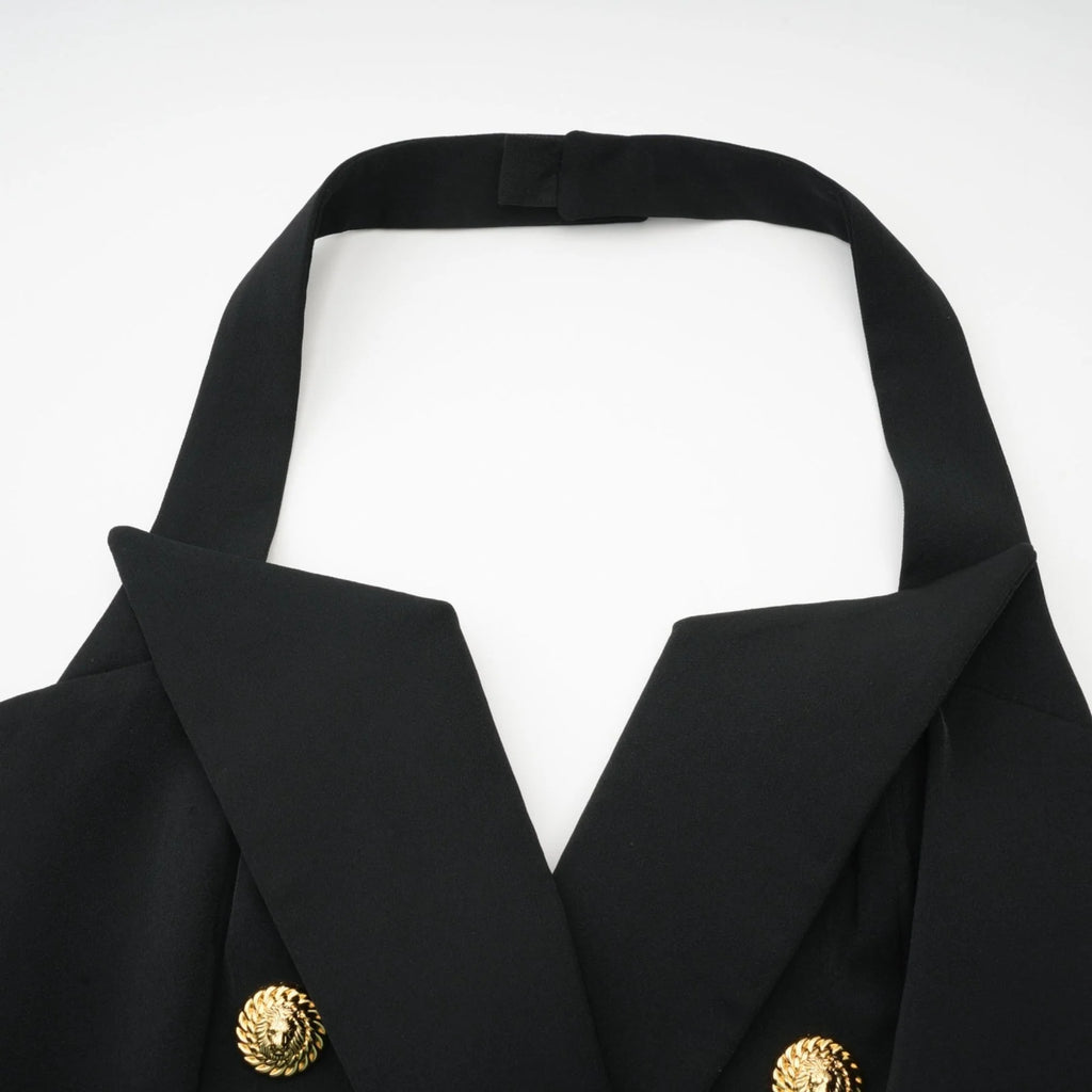 Amabile Top - Double - Breasted - halter neck - Embossed Gold Buttons - Viscose